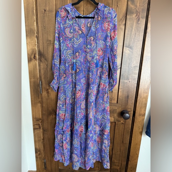 Anthropologie The Marais Shear Chiffon Maxi Dress Blue Motif Small - Picture 2 of 3